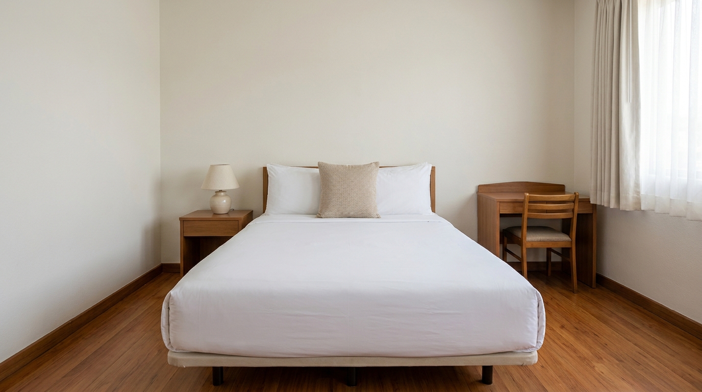 Standard hotel room with queen bed